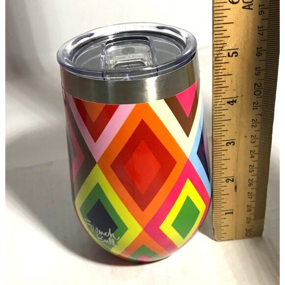French Bull Wine Tumbler 12oz Insulated With Lid Multicolor Geometric Pattern - Picture 5 of 6